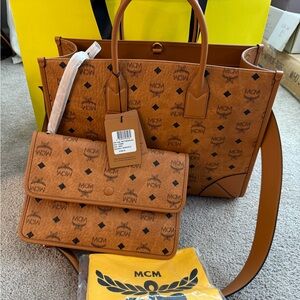 MCM Tan Logo Patterned Bag